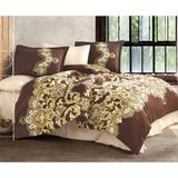 Clasy Saten Nevresim Takımı Çift Kişilik Artesa V1 Kahve - Renkli - 200 x 220 cm