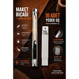 Claw Alüminyum Maket Bıçağı + 10 Adet Yedek Uç Metal Gövdeli Falçata Kesici Karton Deri Pvc Kesim Bıçağı - 18mm