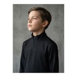 CLAW UP WORK KIDS – HALF ZIP SCUBA SWEAT | BLACK (Slim Fit Yarım Fermuarlı Scuba Kumaş Çocuk Siyah Sweatshirt)