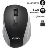Claw’s Genius Dual V2 Pixart PAW3065 Sensörlü Bluetooth + 2.4g Wi-Fi Çift Mod Kompakt Sessiz Click Kablosuz Mouse - Siyah (Windows & Mac Uyumlu) - Wi-Fi + Bluetooth