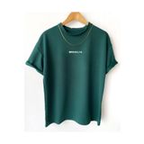 CLAYES Brooklyn Minimal Yazı T-Shirt - Yeşil Baskılı Oversize Bisiklet Yaka Kısa Kol