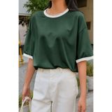 CLAYES Nefti Yeşil Gövde Beyaz Biyeli T-shirt - Oversize Bisiklet Yaka Kısa Kol Tişört