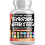 Clean Nutraceuticals Ceylon Cinnamon + Berberine Turmeric Apple Cider Vinegar Ginseng Bitter Melon Gymnema Milk Thistle Fenugreek 60 Capsul. - Aromasız
