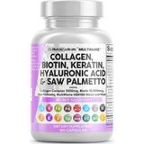 Clean Nutraceuticals Collagen 90 Capsul 1000MG Biotin 10000MCG Keratin Saw Palmetto Hyaluronic Acid - Hair Skin Nails Vitamins Dht Blocker With Vitamin E Folic Acid Pumpkin Seed Msm. - Aromasız