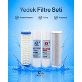 Cleanara 10 Inç 4 Aşamalı Yedek Su Arıtma Filtre Seti – 1 & 5 Sediment, Blok Karbon ve Mesh Filtre Uyumlu Komple Kartuş Seti