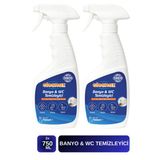 Cleanox 2'Li Ultra Güçlü Tuvalet/Wc-Banyo Temizleyici Ve Kireç Çözücü Okyanus Kokulu Sprey 750 Ml