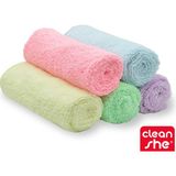 Cleanshe Pastel Seri Mikrofiber Kurulama ve Temizlik Bezi 2'si 1 Arada 5'li Set 35X40 - Renkli - Standart