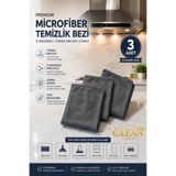 cleanvera (3 ADET) Gri Sihirli Mikrofiber Mutfak Temizlik Bezi 40x40 cm Ankastre Ocak Davlumbaz Cam ve Çelik Yüzey Bezi