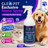 Cleapet Durulamasız Deri ve Tüy Bakım Spreyi 1 Litre Kedi, Köpek İçin Nemlendirici Koku Giderici Günlük Ferahlık, Parlaklık Veren Tonik