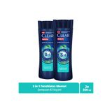 Clear Men 3 in 1 Şampuan & Duş Jeli, Ferahlatıcı Mentol, 350 ml x2