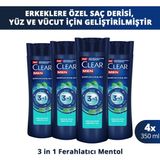 Clear Men 3 In 1 Şampuan & Duş Jeli Ferahlatıcı Mentol Saç Yüz Vücut Için 350 ml X4 - Renksiz