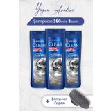 Clear Men 3x350 ml Yoğun Arındırıcı Şampuan ve Şampuan Fırçası