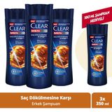Clear Men Kepeğe Karşı Etkili Şampuan 350 ml x3 Saç Dökülmesine Karşı Bakım Sağlayan Formül