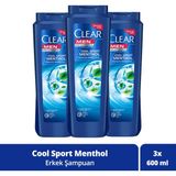 Clear Men Kepeğe Karşı Etkili Şampuan 600 ml x3 Ferahlatıcı Mentol Etkisi ile Tüm Saçlar İçin