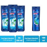 Clear Men Kepeğe Karşı Şampuan Cool Sport Menthol Ferahlatıcı Mentol Etkisi 350 ml x 3 + 180 ml