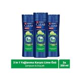 Clear Men Lime Özü Yağlanma Karşıtı 3 in 1 Şampuan ve Duş Jeli 3 x 350 ML