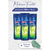 Clear Men Şampuan Maksimum Ferahlık 350 ml x 3 Adet ve Şampuan Fırçası