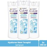 Clear Women Hyaluron Nem Terapili, Kepeğe Karşı Etkili Hafif Formüllü Saç Bakım Şampuanı 350 ml 3'lü Paket