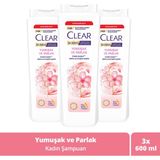 Clear Women Kepeğe Karşı Etkili Şampuan Yumuşak ve Parlak 600 ml x3