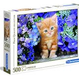 Clementoni - 500 Parça HQ Collection Yetişkin Puzzle - Ginger Cat In Flowers