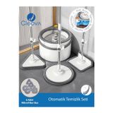 Cleova Yeni Tasarım Otomatik 360° Döner Mop ve Temizlik Seti, 3 Başlıklı Paspas Mop