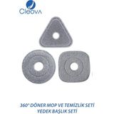 Cleova Yeni Tasarım Otomatik 360° Döner Mop ve Temizlik Seti Yedek Başlık Seti - Beyaz - Gri