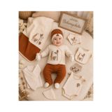 cles couture %100 ORGANİK PAMUKLU Zürafa desenli yenidoğan hastane çıkışı bebek seti- Kutulu