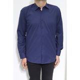 Cliente Fistan Store Erkek Armürlü Spor Kesim Dar Kalıp Cepsiz Uzun Kollu Yazlık Gömlek - 2XL - Lacivert