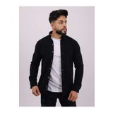 cliento Erkek Siyah Slim Fit Likralı Fitilli Kadife Kumaş İçi Polarlı Gömlek