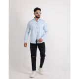 Cliento Modern Slim Fit Casual Likralı Pamuklu Armürlü Erkek Gömlek - Buz - Mavi