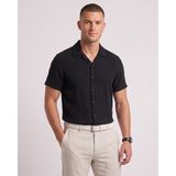 Cliento Müslin Apaç Yaka Rahat Kesim Erkek Gömlek - Siyah - 2XL