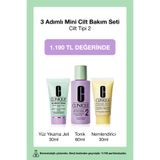 Clinique 3 Adımlı Cilt Bakım Seti - Cilt Tipi 2 Kuru/Karma | Yıkama Jeli 30ml, Tonik 60ml, Nemlendirici 30ml