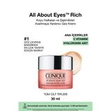 Clinique All About Eyes Rich, Kafein ve Hyalüronik Asit İçeren Şişkinlik Karşıtı Göz Kremi, 30 ml