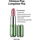 Clinique Pop Longwear™ Gün Boyu Kalıcı Ruj - Renk: Plum Pop 3.9g | Parlak Bitiş - Açık Pembe