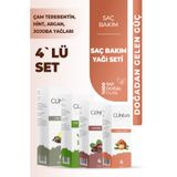 cliniva Saç Dökülmesine Karşı 4’lü Organik Yağ Seti | Çam Terebentin, Hint, Argan, Jojoba