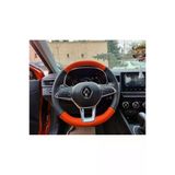 Clio 5 Araca Özel Tam Uyumlu Deri Direksiyon Kılıfı (Turuncu-Siyah)