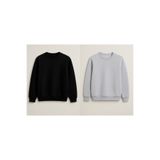 CLIPMAN Erkek Slim Fit Bisiklet Yaka 2'li Paket Sade Baskısız 3 Iplik Sweatshirt Siyah Gri