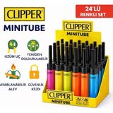 CLİPPER 24 Adet Clipper Minitube Uzun Uçlu Çakmak Gazlı Doldurulabilir Mutfak Mangal Kamp (Renkli)