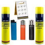 Clipper 3 Adet Taşlı Çakmak + 2 Adet Çakmak Gazı + 1 Paket (9'lu) Çakmak Taşı