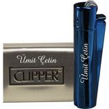 Clipper Isme Özel Metal Çakmak Parlement Mavisi