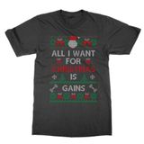 Clique Clothing All I Want for Christmas is Gains Weights Spor Salonu Tişörtü, Siyah, L