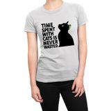 Clique Clothing Time SPENT WITH Cats is Never Wasted Kadın Kesim Tişört (Beyaz, M)