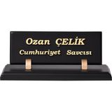 CLK Kabartma Siyah Ahşap Masa Üstü Organizer Isimlik