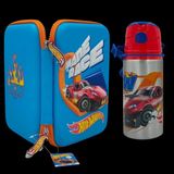 CLK Sports Hot Wheels Buyuk Kalem Çantası , Hot Wheels Lisanslı Özel Koleksiyon Alüminyum Matara Premium Set