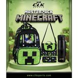 CLK Sports Minecraft Okul Sırt Çantası , Beslenme Çantası Kalemlik Seti - Lisanslı Çelik Suluk & Matara Hediye - Yeşil
