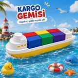 Çlk Toys 50 cm Cargo Boat Konteyner Gemisi – Suda Yüzen Büyük Oyuncak Gemi | Renkli Konteynerli - Sarı