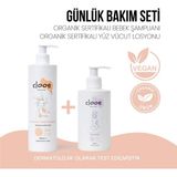 Clooe Günlük Organik Bebek Bakım Seti - Bebek Saç ve Vücut Şampuanı 400 ml - Bebek Losyonu 250 ml - Hassas Ciltler İçin - Vegan