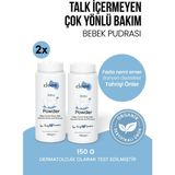 Clooe Talk Içermeyen Organik Sertifikalı Hassas Cilt Uyumlu Koruyucu ve Nemlendirici Çok Amaçlı Bebek Pudrası 150 gr 2'li Set - 150 Gram