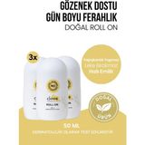 Clooe Vegan Sertifikalı Alüminyum İçermeyen Karartma Yapmayan Leke Bırakmayan Hızlı Emilen Ter Önleyici Çay Ağacı Yağlı 3'lü Roll-On Deodorant Seti - 50 ml