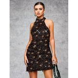 Closet Özel Tasarım Gümüş Işıltılı Sırt Dekolteli Mini Club Elbisesi